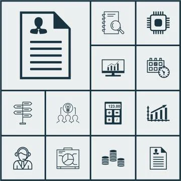 Set Of 12 Universal Editable Icons. Can Be Used For Web, Mobile And App Desig Stock Illustration