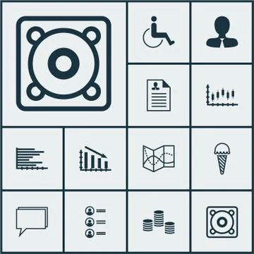 Set Of 12 Universal Editable Icons. Can Be Used For Web, Mobile And App Desig Stock Illustration