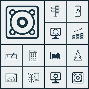 Set Of 12 Universal Editable Icons. Can Be Used For Web, Mobile And App Desig 스톡 일러스트