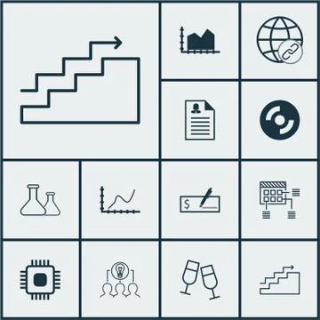Set Of 12 Universal Editable Icons. Can Be Used For Web, Mobile And App Desig Stock Illustration
