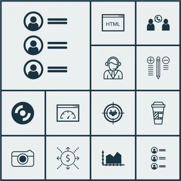 Set Of 12 Universal Editable Icons. Can Be Used For Web, Mobile And App Desig Illustrazione stock