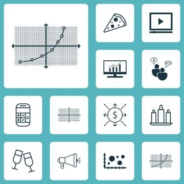 Set Of 12 Universal Editable Icons. Can Be Used For Web, Mobile And App Desig Stock Illustration