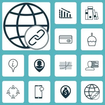 Set Of 12 Universal Editable Icons. Can Be Used For Web, Mobile And App Desig Stock Illustration