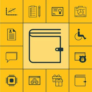 Set Of 12 Universal Editable Icons. Can Be Used For Web, Mobile And App Desig Illustrazione stock