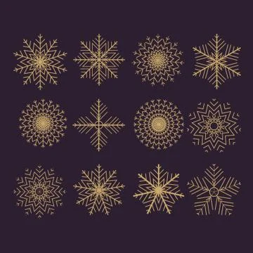Set of 12 vector abstract snowflakes Stock Illustration