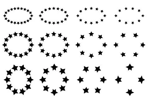 Set 12 Vector Black Oval Frame from star Shape, Isolated on White Stock Illustration