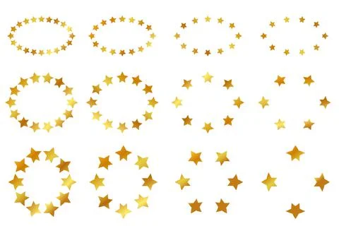 Set 12 Vector Golden Oval Frame from star Shape, Isolated on White Stock Illustration