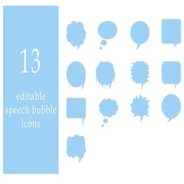Set of 13 editable flat style speech bubble icons. Stock Illustration