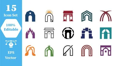 Set of 15 arch and gateway icons for architectural design with architecture Stock Illustration