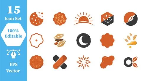 Set of 15 bakery and nature themed concept icons with collection, graphics Illustrazione stock
