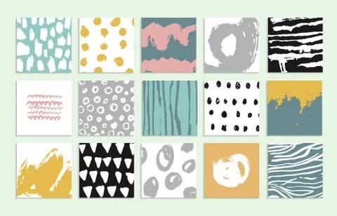 Set of 15 creative cards. Hand Drawn textures made with ink. Vector. Isolated Stock Illustration