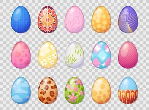 Set of 15 decorative Easter eggs, colorful vector clipart, festive spring design 库存插图