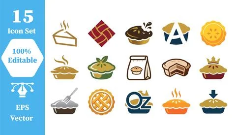 Set of 15 delicious pie and dessert icons with fruit pie delicious culinary Ilustración de archivo