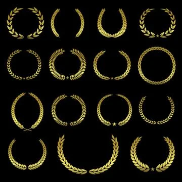 Set of 15 different golden laurel leaf templates Stock Illustration