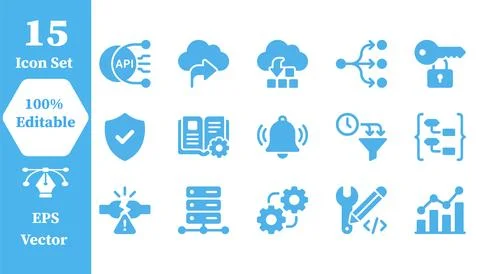 Set of 15 editable cloud computing and data management icons with computing Stock Illustration