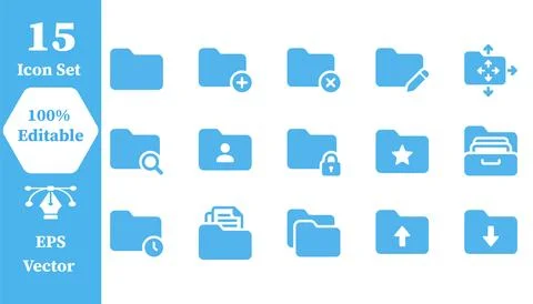 Set of 15 editable folder and file management interface icons with file syste Stock-Illustration