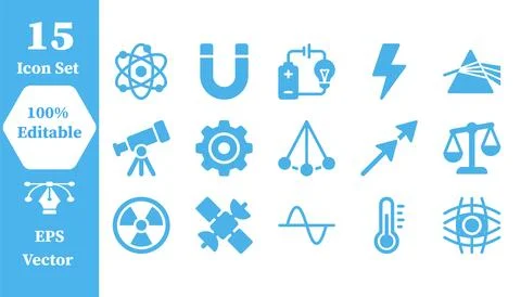 Set of 15 editable physics and scientific process icons with laboratory Stock Illustration