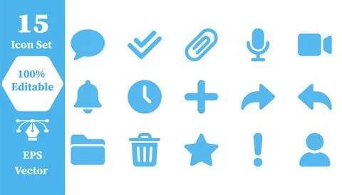 Set of 15 general purpose utility icons in blue with interface, navigation Stock-Illustration