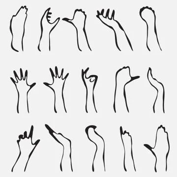Set of 15 hand silhouettes Stock Illustration