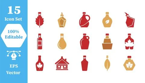 Set of 15 maple syrup and forestry icons with forestry collection illustratio Stock-Illustration