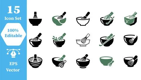 Set of 15 matcha tea preparation icons with japanese ceremony beverage Stock Illustration