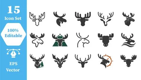 Set of 15 moose and deer antler icons with an icon set containing fifteen Stock-Illustration