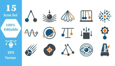 Set of 15 physics and scientific experiment vector icons with experiment Stock Illustration