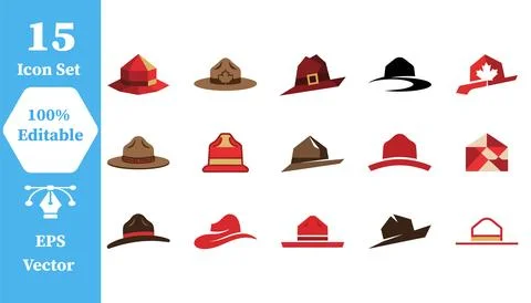 Set of 15 professional hat and headwear icons with headwear clothing military Illustrazione stock