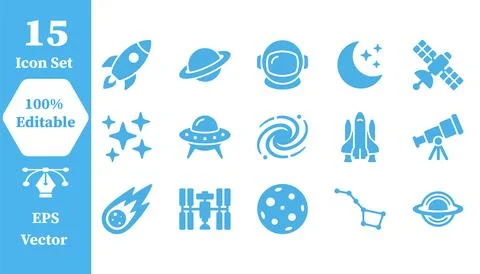 Set of 15 space exploration and astronomy vector icons with astronomy, astr.. Illustrazione stock