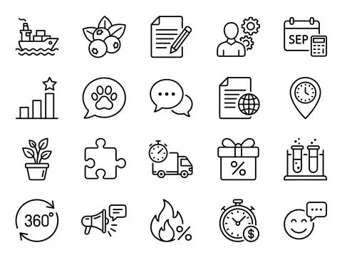 Set of 15 thin line icons representing business, finance, and services, inc.. Ilustración de archivo
