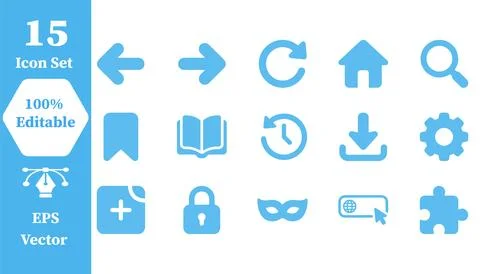 Set of 15 user interface icons for website navigation and digital application Stock-Illustration
