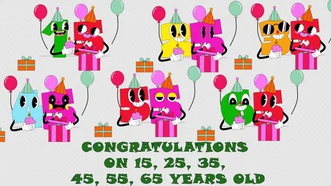 Set of 15th, 25th, 35th, 45th, 55th and 65th birthday stickers Stock Footage 276830361