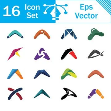 Set of 16 abstract boomerang shape icons with boomerang abstract collection Stock Illustration