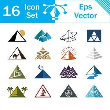 Set of 16 ancient pyramid and landmark vector icons with vector icon Ilustración de archivo