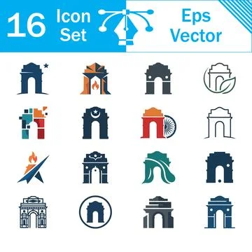 Set of 16 architectural arch icons in various flat vector styles with icon se Ilustración de archivo