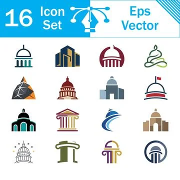 Set of 16 architectural building and dome vector icons featuring classical Ilustración de archivo