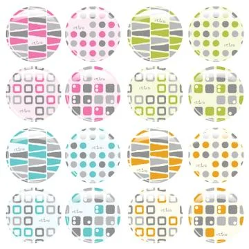 Set of 16 badges with retro pattern Stock Illustration