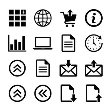 Set of 16 black flat vector icons representing web and business concepts li.. Stock Illustration