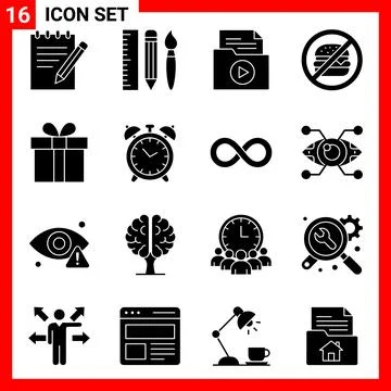 Set of 16 Black Icons Representing Business, Technology, and Concepts. Stockillustratie