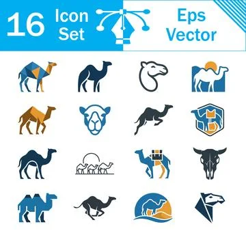 Set of 16 camel icons and graphic vector design elements with collection 스톡 일러스트