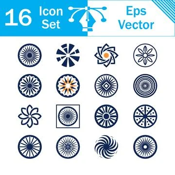 Set of 16 circular mandala and wheel icon vector illustrations with circular Stock Illustration