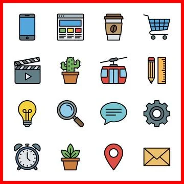 Set of 16 colorful flat design icons for web and mobile applications. Illustrazione stock