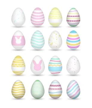 Set 16 of colorful realistic easter eggs. Illustrazione stock
