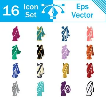Set of 16 colorful vector saree and traditional clothing icons with clothing Stock Illustration