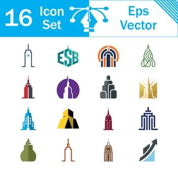 Set of 16 creative architecture and skyscraper vector icons in colors イラスト素材
