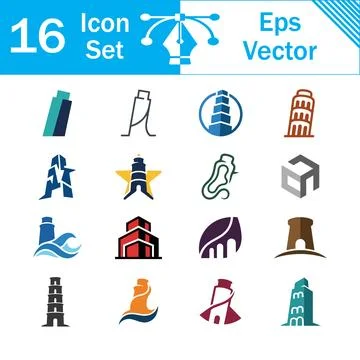 Set of 16 creative vector icons depicting famous architecture and buildings Ilustración de archivo