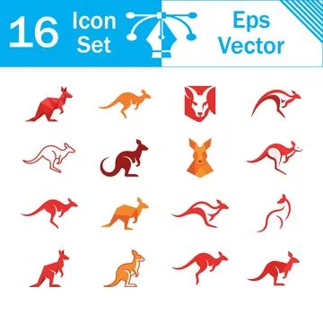 Set of 16 creative vector icons featuring kangaroo silhouettes and shapes Stock Illustration