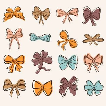 Set of 16 decorative bows Stock Illustration