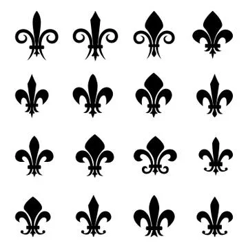 Set of 16 different Fleur De Lis symbols Stock Illustration