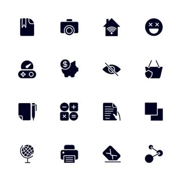 Set of 16 different universal icons for sites, apps, programs and other. Illustrazione stock